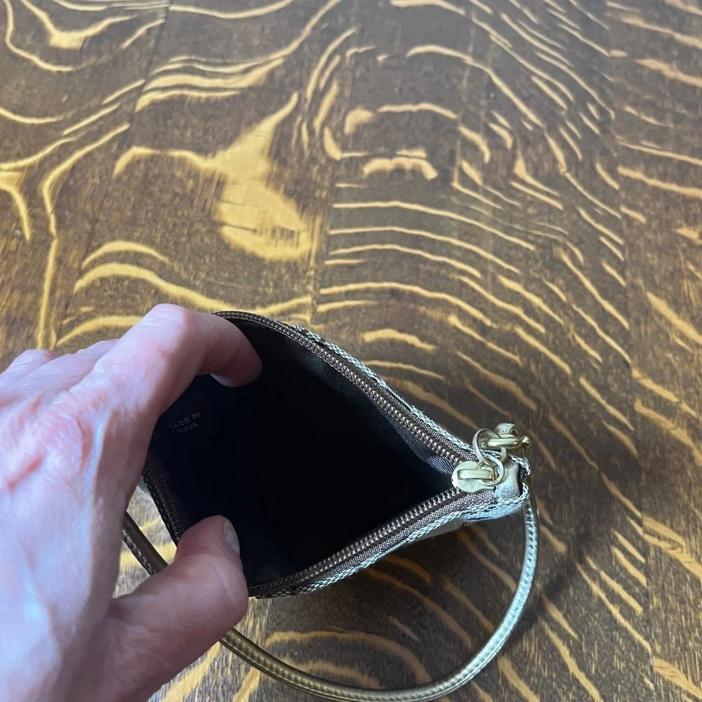 Coach Signature Canvas Wristlet in khaki and gold